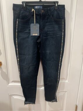 Democracy Ab Solution Freedom Ankle Jeans Size 12 NWT Side Stripe Raw Hem